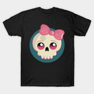 Cute Girly Skull with a Pink Ribbon T-Shirt